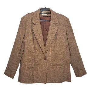 Vintage Herringbone Fall Blazer Structured Academia Wool Jacket